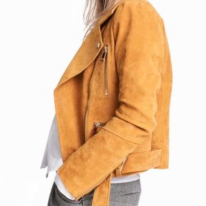 H&M Suede Womens Mustard Biker Jacket Size 10